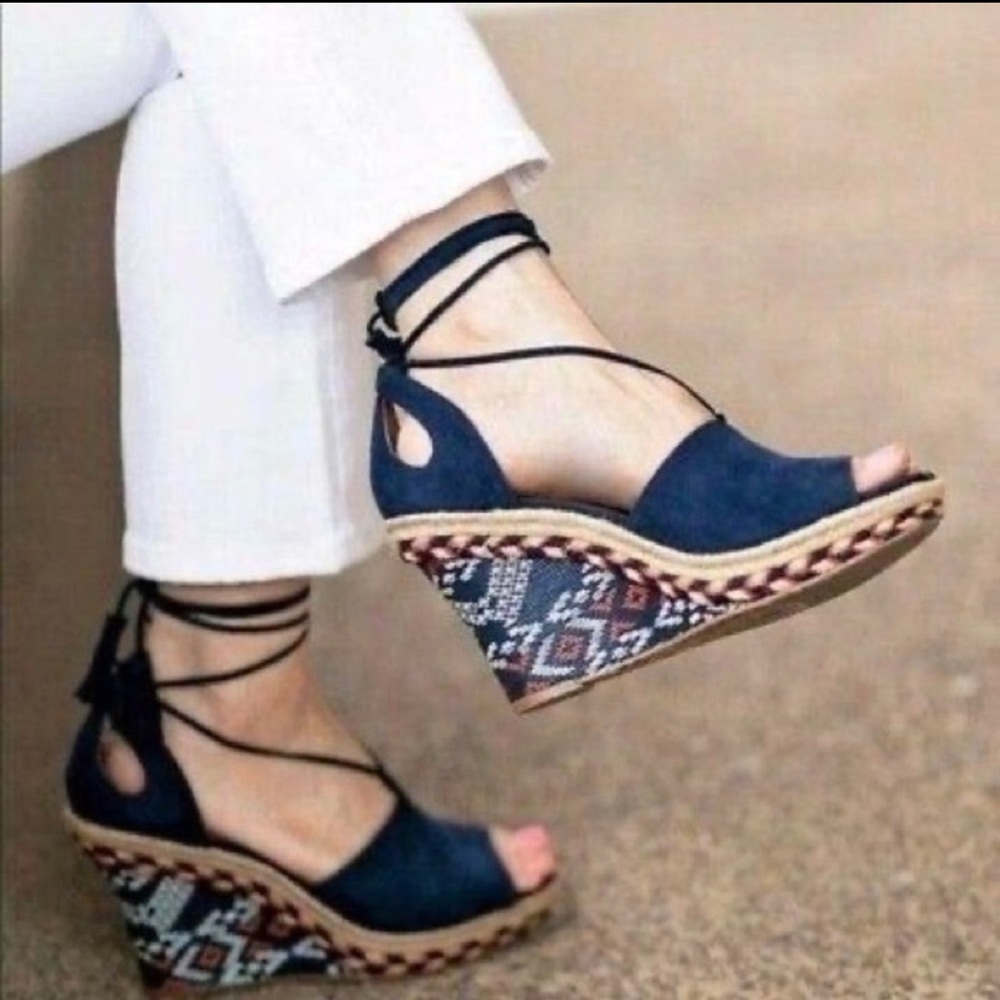 CAbi Blue Patterned Wedges